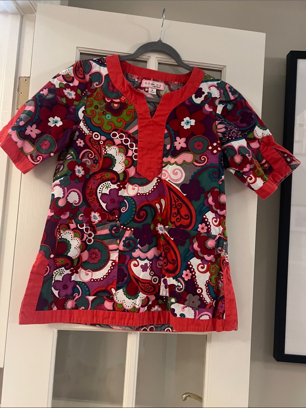 Women’s Orange/Red Multicolor Paisley Scrub Top